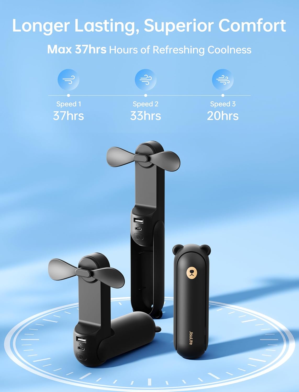 JISULIFE Handheld Fan 8 Plus: All-in-One Mini Fan with 37Hrs Cooling & 4500mAh PowerBank & Flashlight, USB Rechargeable, Portable Pocket Size for Travel, Makeup, Concert, Gifts for Women(Black) - Image 3