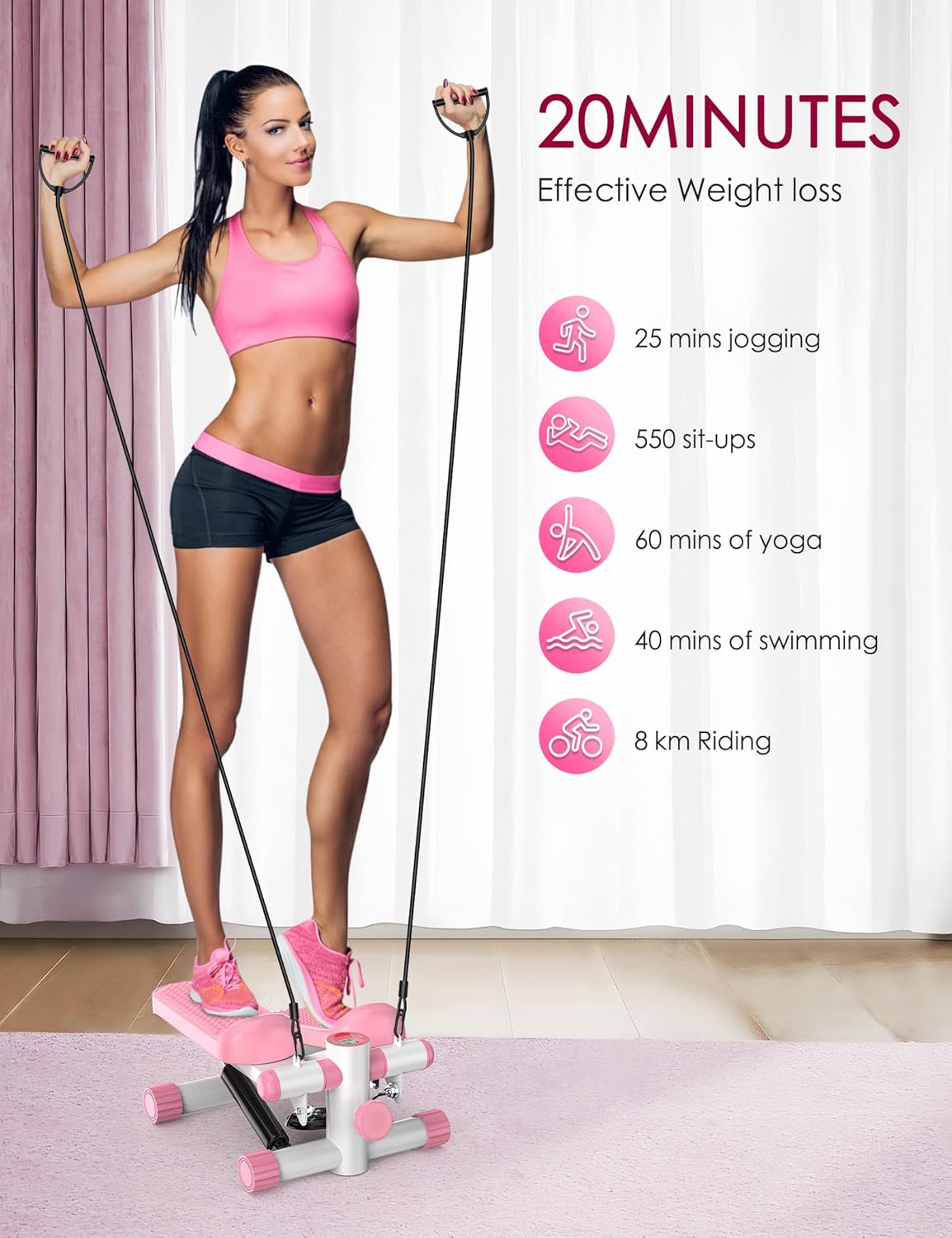 Steppers for Exercise at Home, KitGody Mini Stepper with Resistance Bands, Portable Stair Stepper for Home 330LBS Capacity, Adjustable Height Fitness Stepper Machine - Image 7