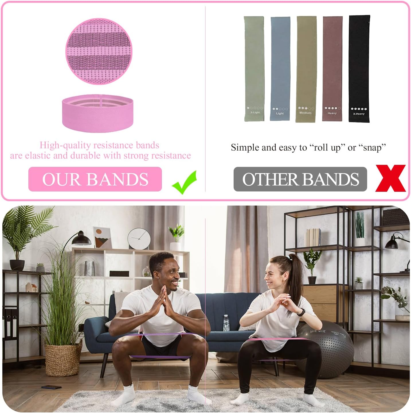 Fabric Resistance Bands for Working Out, 5 Levels Booty Bands for Women Men, Cloth Workout Bands Resistance Loop Exercise Bands for Legs Butt at Home Fitness, Yoga, Pilates - Image 4