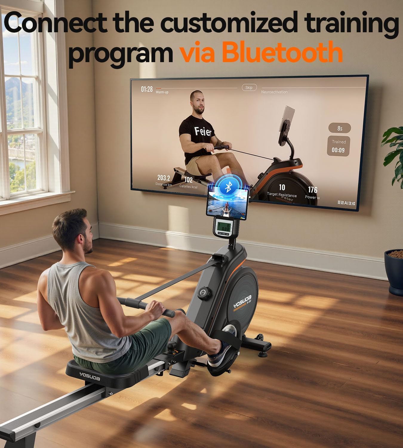 YOSUDA Rowing Machine for Home, Magnetic Rower Machine for Beginners to Athletes, Use with Resistance Adjustment Function, Bluetooth, App Supported, LCD Monitor, and Comfortable Seat Cushion - Image 9
