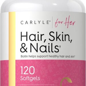 Carlyle Hair Skin and Nails Vitamin | 120 Softgels | Beauty Formula Supplement | with Biotin and Collagen Zinc, Vitamin A, B6, C & E | Non-GMO, Gluten Free