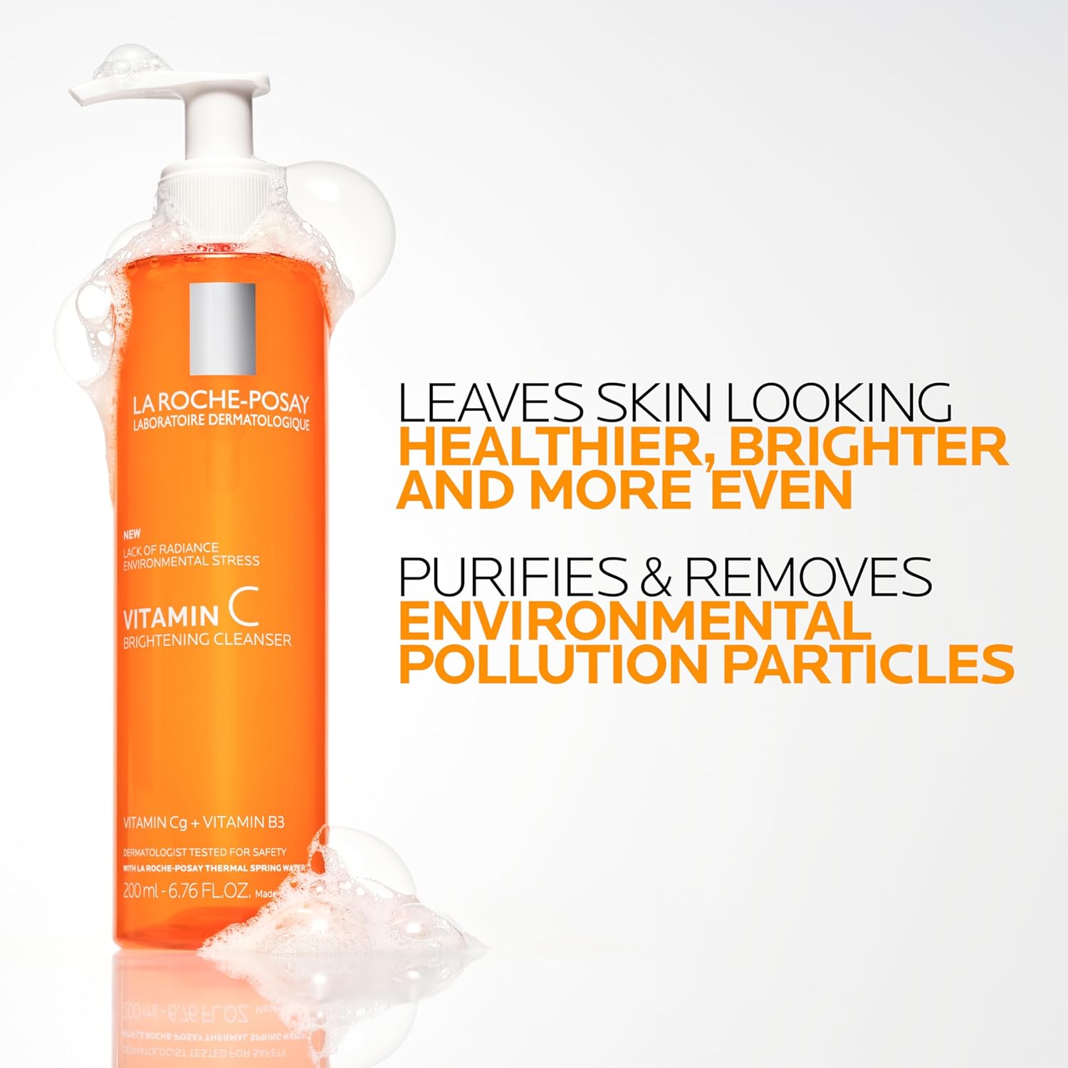 La Roche-Posay Vitamin C Brightening Face Wash, Gentle Foaming Facial Cleanser with Vitamin Cg and Vitamin B3 to Brighten and Even Skin Tone, Vitamin C Face Wash that Cleanses Dirt & Makeup, 200ml - Image 5