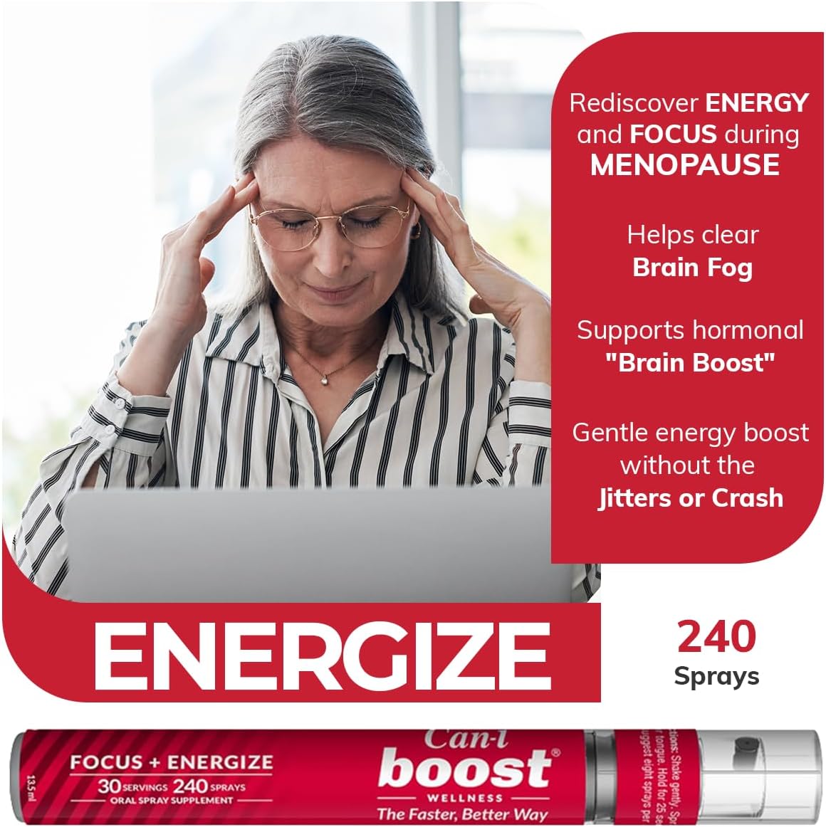 Can-i Boost — Fast-Acting Energy & Focus Spray for Menopause & Perimenopause – Brain Fog Relief, Mental Clarity & Alertness – Sublingual B12 with Rhodiola & CoQ10 – Sugar-Free, Vegan – 60 Servings - Image 5