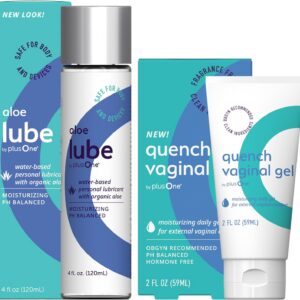 plusOne Intimate Wellness Bundle for Women – Water-Based Aloe Lube + Quench Vaginal Gel, pH-Balancing Personal Lubricant and External Vaginal Moisturizer