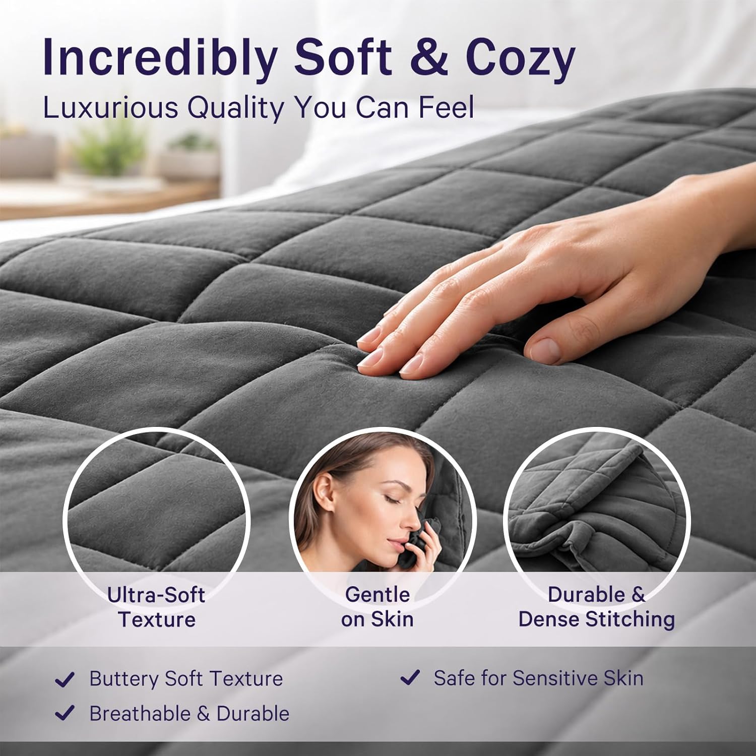 Weighted Blanket for Adults 20lbs, 48"x72", Twin Full Size Cooling Heavy Throw Blanket for 180-220lbs, Microfiber Soft Thick Big Blankets Weighted Comforter Breathable Gift for Sleeping, Grey - Image 7