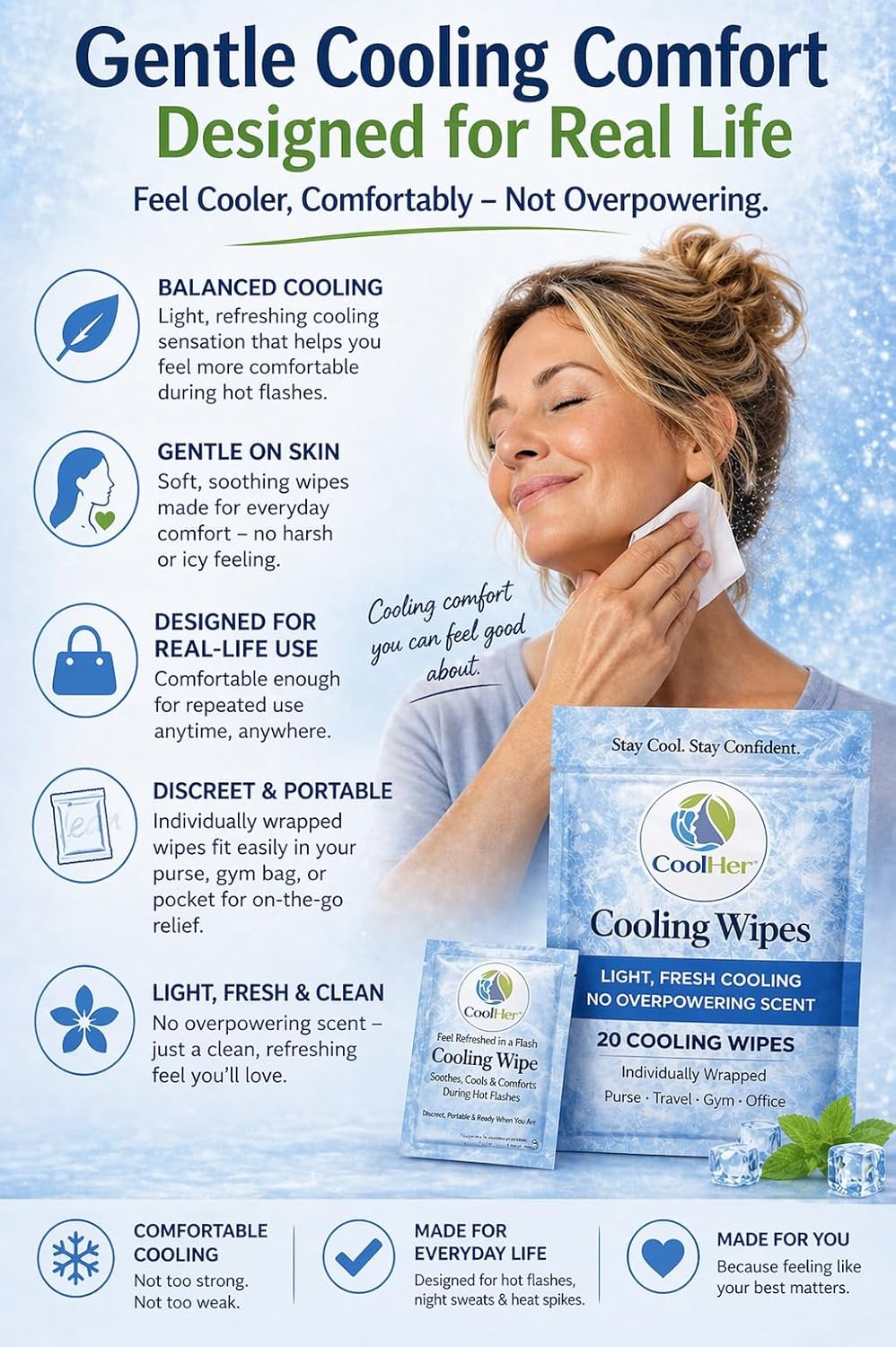 Cooling Wipes for Hot Flashes – Gentle Cooling, Not Overpowering – Menopause Support Wipes for Women – Individually Wrapped, On-the-Go – 20 Count - Image 5