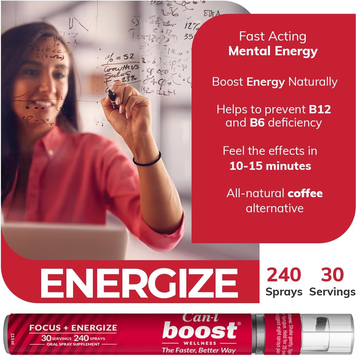 Can-i Boost — Fast-Acting Energy & Focus Spray for Menopause & Perimenopause – Brain Fog Relief, Mental Clarity & Alertness – Sublingual B12 with Rhodiola & CoQ10 – Sugar-Free, Vegan – 60 Servings - Image 2