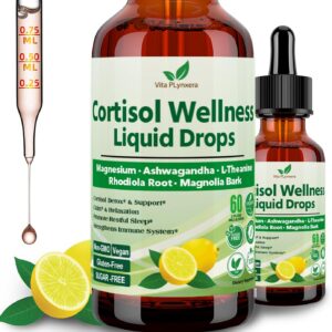 Vita PLynxera Cortisol Supplement Liquid Drops, 17-in-1 Cortisol Detox w. Magnesium Glycinate 400mg Ashwagandha, L-Theanine, Phosphatidylserine, Hormone Balanced for Women, Mood Focus, Sleep Support