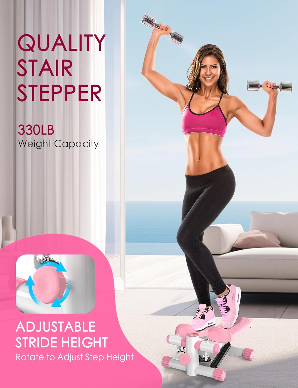 Steppers for Exercise at Home, KitGody Mini Stepper with Resistance Bands, Portable Stair Stepper for Home 330LBS Capacity, Adjustable Height Fitness Stepper Machine - Image 3