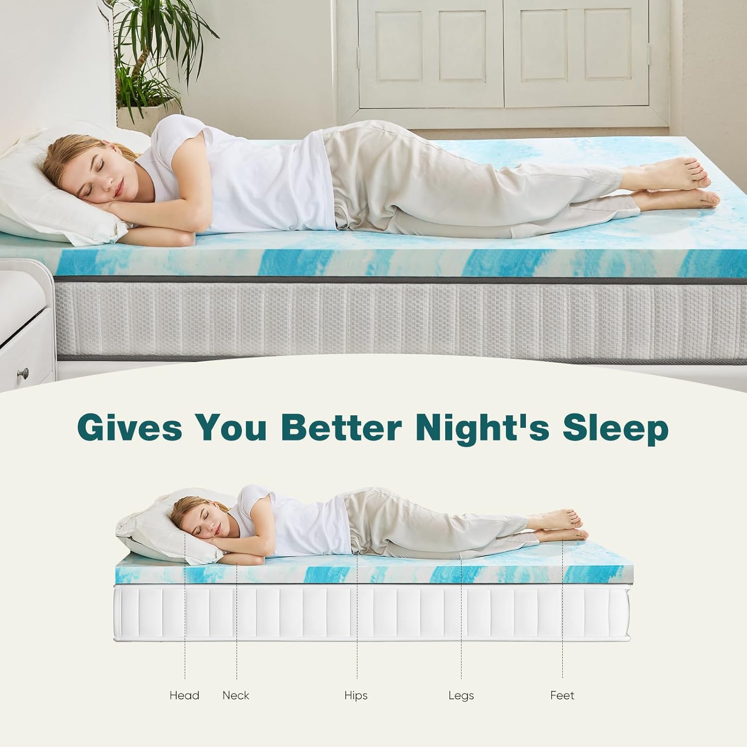 Sweetcrispy Mattress Topper King, 4 Inch Thick Memory Foam Gel Infused Cooling Toppers Pad for King Size Bed, Sleeper Sofa, RV, Camper, CertiPUR US Certified, Ventilated and Breathable - Image 4