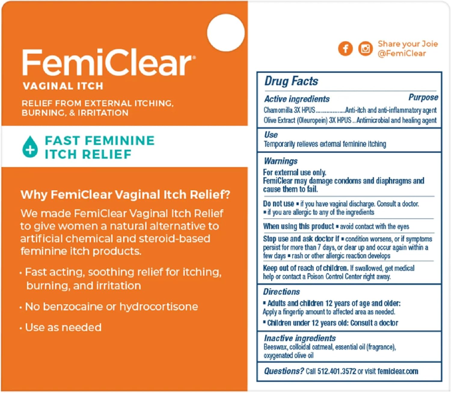 FemiClear Vaginal Itch Relief | Fast Feminine Itch Relief | Made with All-Natural & Organic Ingredients | Feminine Hygiene Products | Vaginal Health | Relieve External Itch | 0.5oz Tube - Image 8