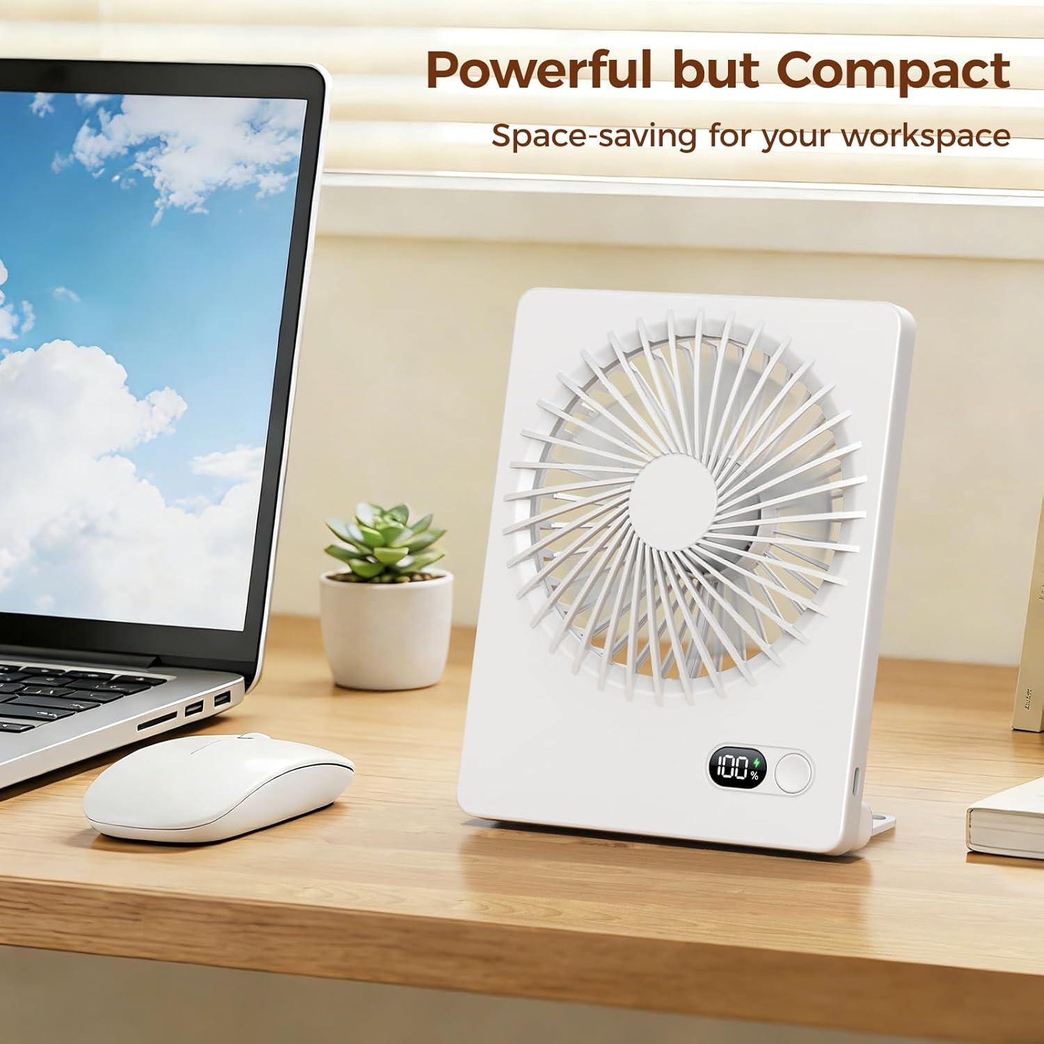 Zuvas Desk Fan Battery Operated Fan Rechargeable 180°Tilt Folding Personal Fan Ultra Quiet Small Portable 3 Speed Adjustable Strong Wind Fan For Office Bedroom Home Desktop Camping (White) - Image 4