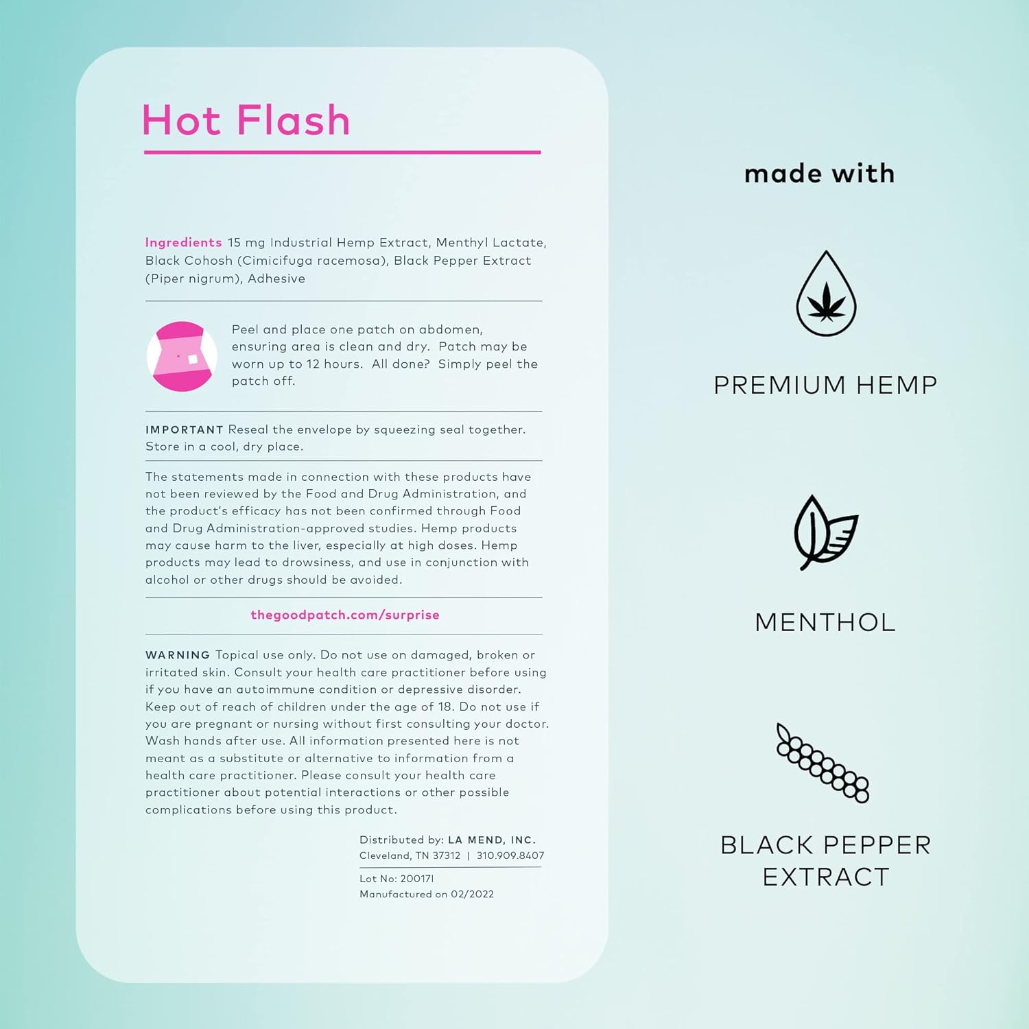 The Good Patch Hot Flash Hemp Menopause Patches Support for Women, Sustained Release, Natural Patch with Hemp Extract, Black Cohosh, Black Pepper, Plant Powered Wearable Wellness (24 Total Patches) - Image 2