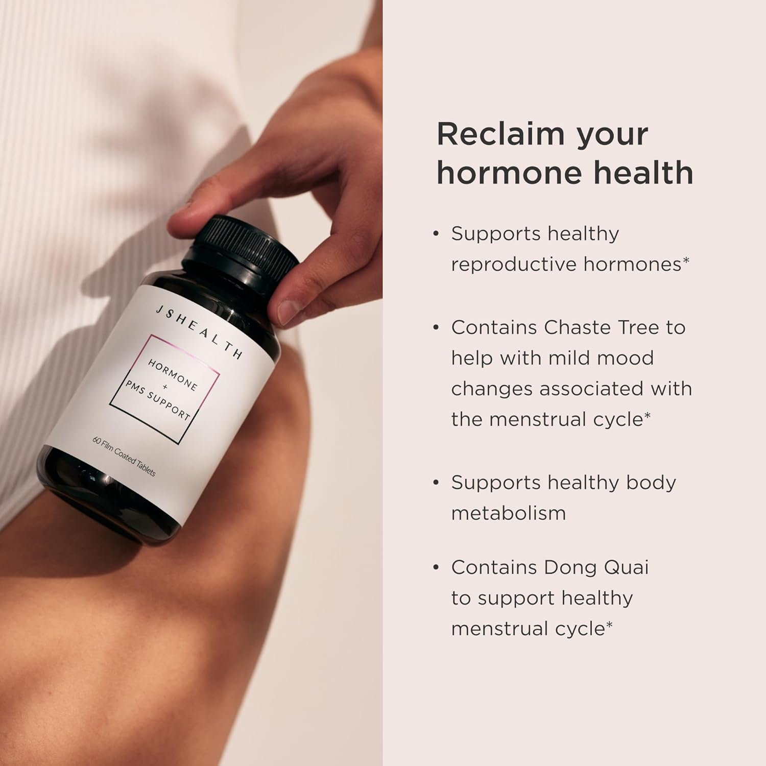 JSHealth Hormone Balance for Women. PMS Support with Vitamins B3, B6, Magnesium. Premenstrual Tension Relief. Nutritionist-Formulated, Vegan (60 Tablets) - Image 2