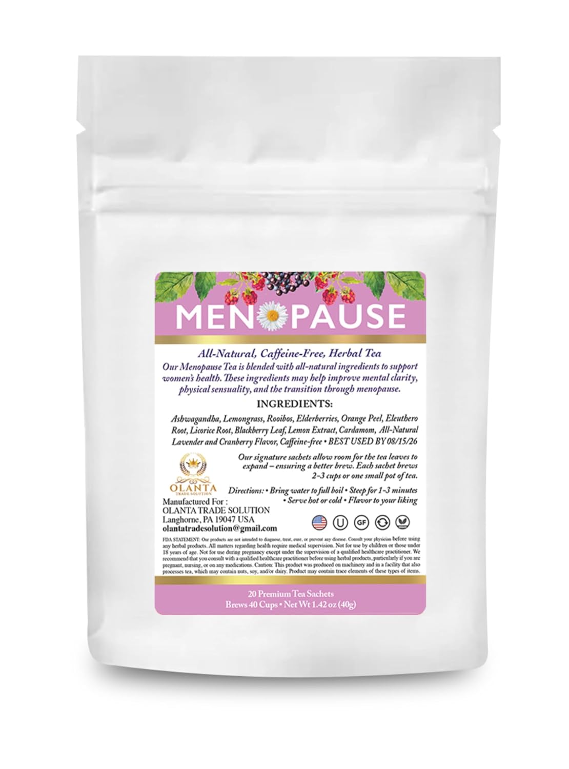 MENOPAUSE TEA - Herbal menopause solution, Natural Menopause Relief For Women, Menopause Symptoms, Hot Flashes, Night Sweats, Women's wellness tea - 20 Premium Tea Sachets - Image 2