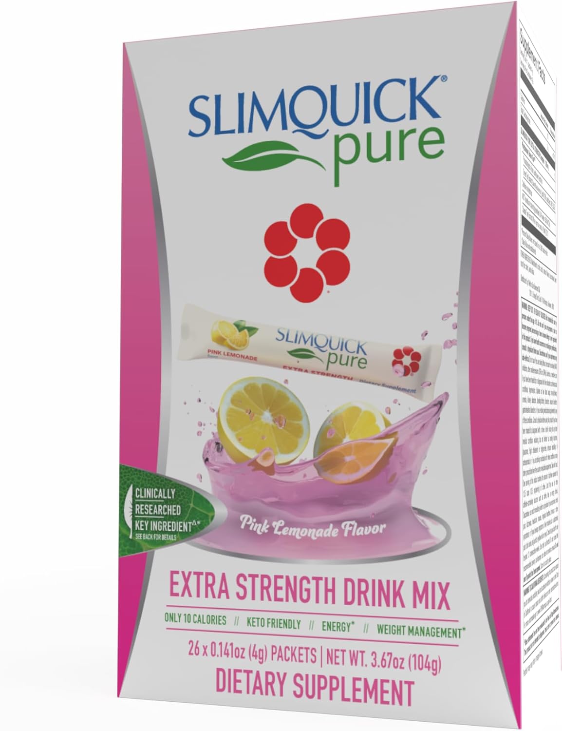 SlimQuick Pure 3X Extra Strength Drink Mix Packets, Metabolism & Weight Management for Women, Helps in Fat Breakdown, with Green Tea, Caffeine, Chaste Tree, Rhodiola Extract - Pink Lemonade, 26 Count - Image 3