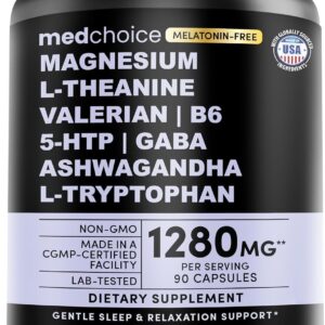 12-in-1 Sleep Support Capsules - Melatonin-Free and Non-Habit Forming Sleep Supplement with a Balanced Blend of Magnesium, Ashwagandha, L-Tryptophan, Valerian Root, GABA and 5-HTP (90 Capsules)