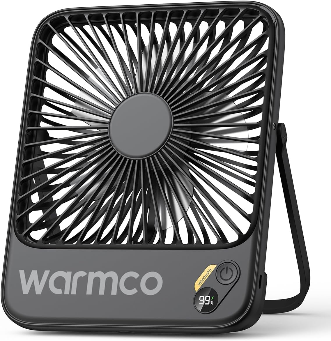 Warmco 10000mAh Portable Travel Fan 7-inch, Up to 24H Runtime, Ultra-thin Quiet Rechargeable Battery Operated Desk Fan with Digital Display for Camping, Office, Bedroom, Cruise Essentials