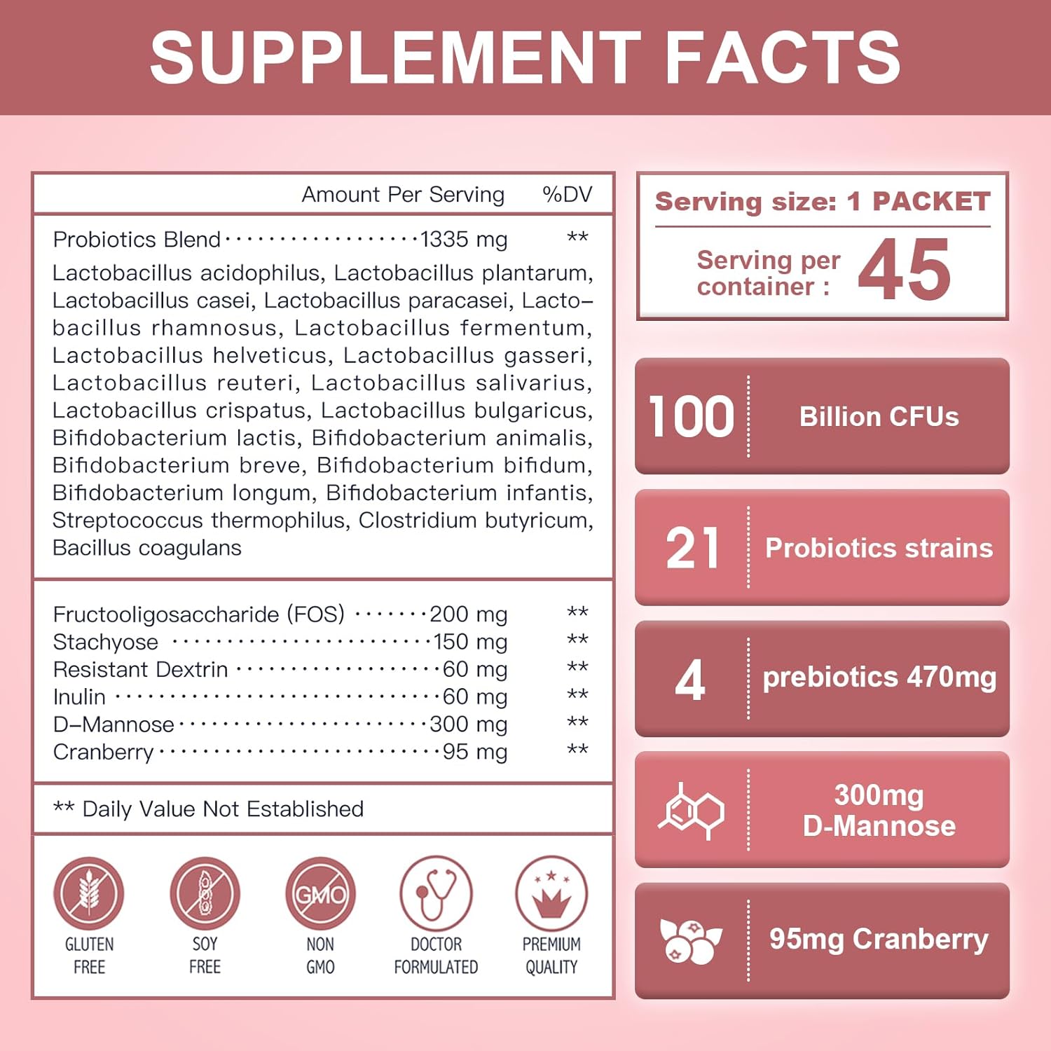 NATURE TARGET Probiotics-for-Women Prebiotics-and-Probiotics-Powder, 100-Billion-CFUs 45-Day-Supply, Women's-Probiotic with D-Mannose and Cranberry for Urinary Tract/Gut/Digestive Health - Image 2