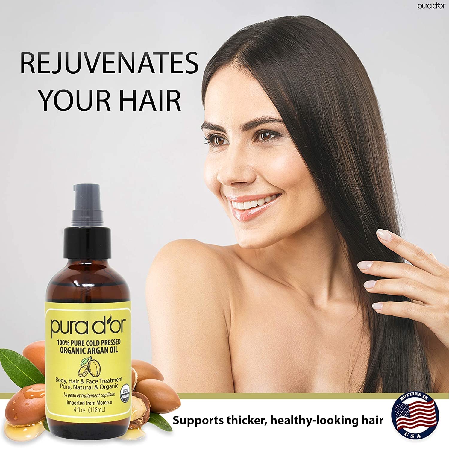 PURA D'OR Anti-Thinning Advanced Therapy Biotin Shampoo & Conditioner Hair Care Set & Organic Moroccan Argan Oil (4oz / 118mL) USDA Certified 100% - Image 6