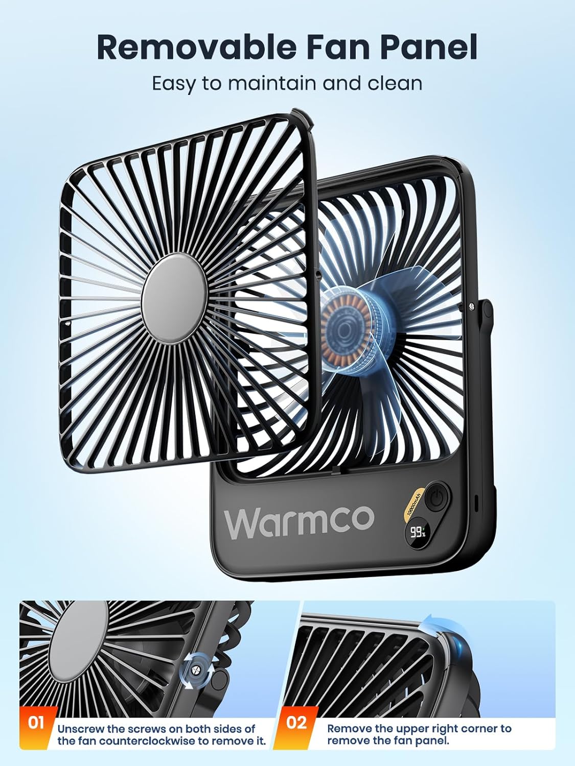Warmco 10000mAh Portable Travel Fan 7-inch, Up to 24H Runtime, Ultra-thin Quiet Rechargeable Battery Operated Desk Fan with Digital Display for Camping, Office, Bedroom, Cruise Essentials - Image 8