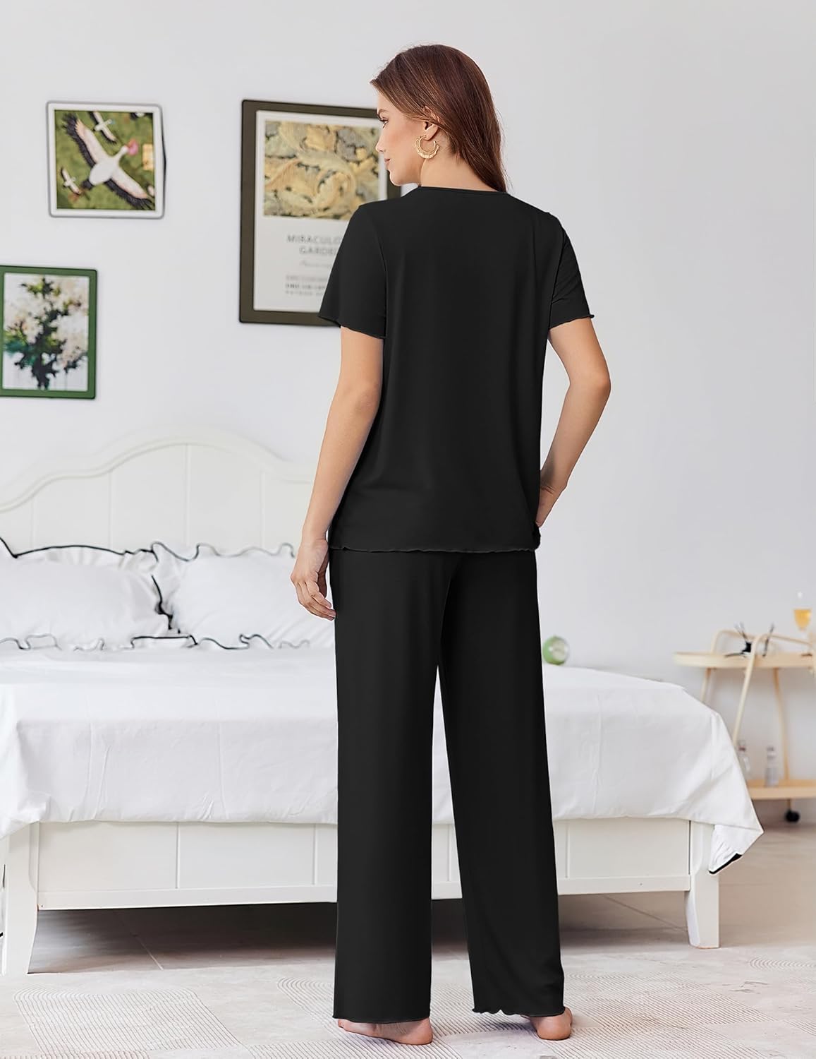 Ekouaer Womens Pajama Sets Viscose from bamboo Lounge Set Soft Pajamas for Women Set Short Sleeve and Long Pants Sleepwear - Image 4