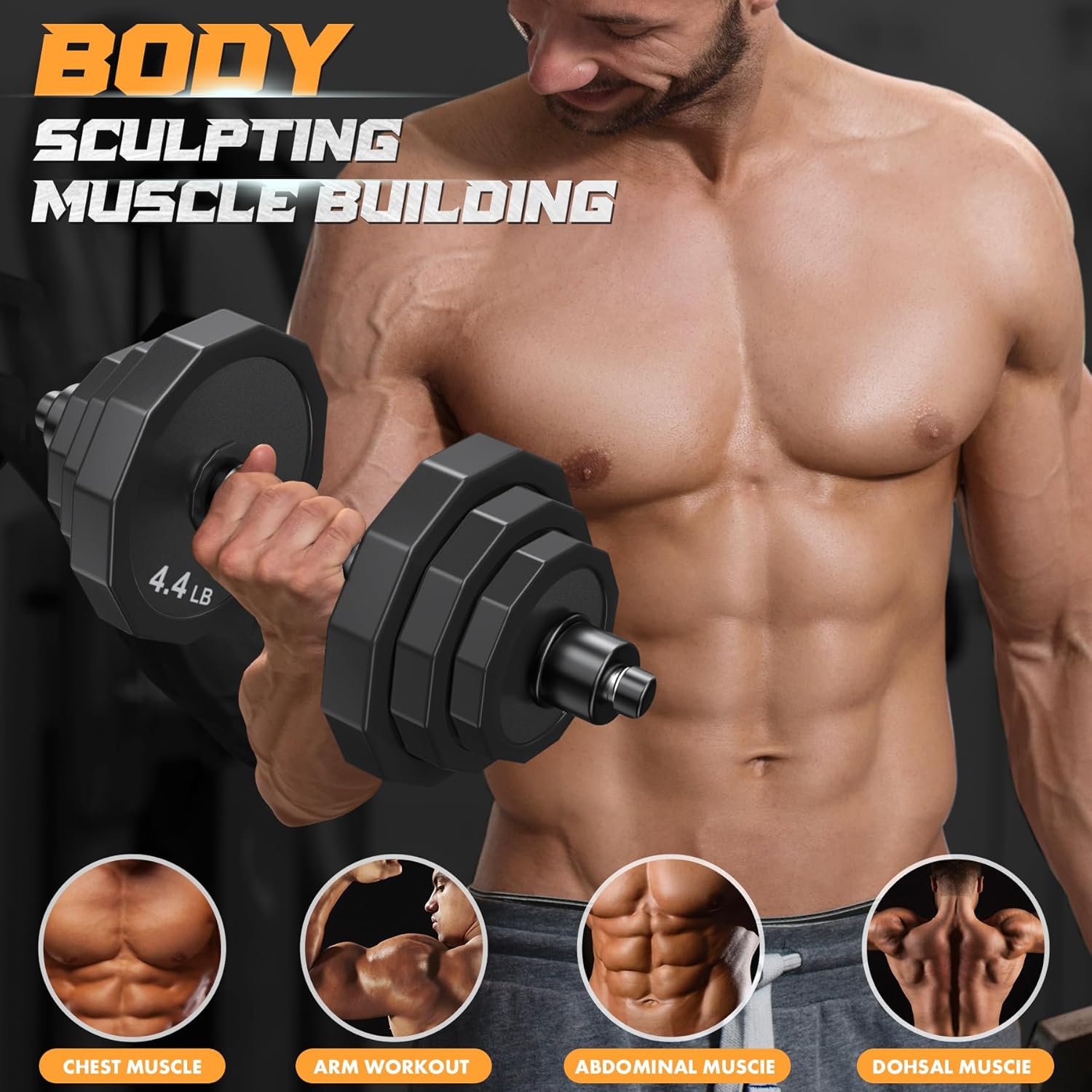 KISS GOLD Weights Dumbbells Set, Adjustable Dumbbell Sets 22Lbs 44Lbs 66Lbs 88Lbs with Solid Steel, Barbell Free Weight Set with Connector Workout Home Gym Equipment for Men Women Strength Training Shaping - Image 3