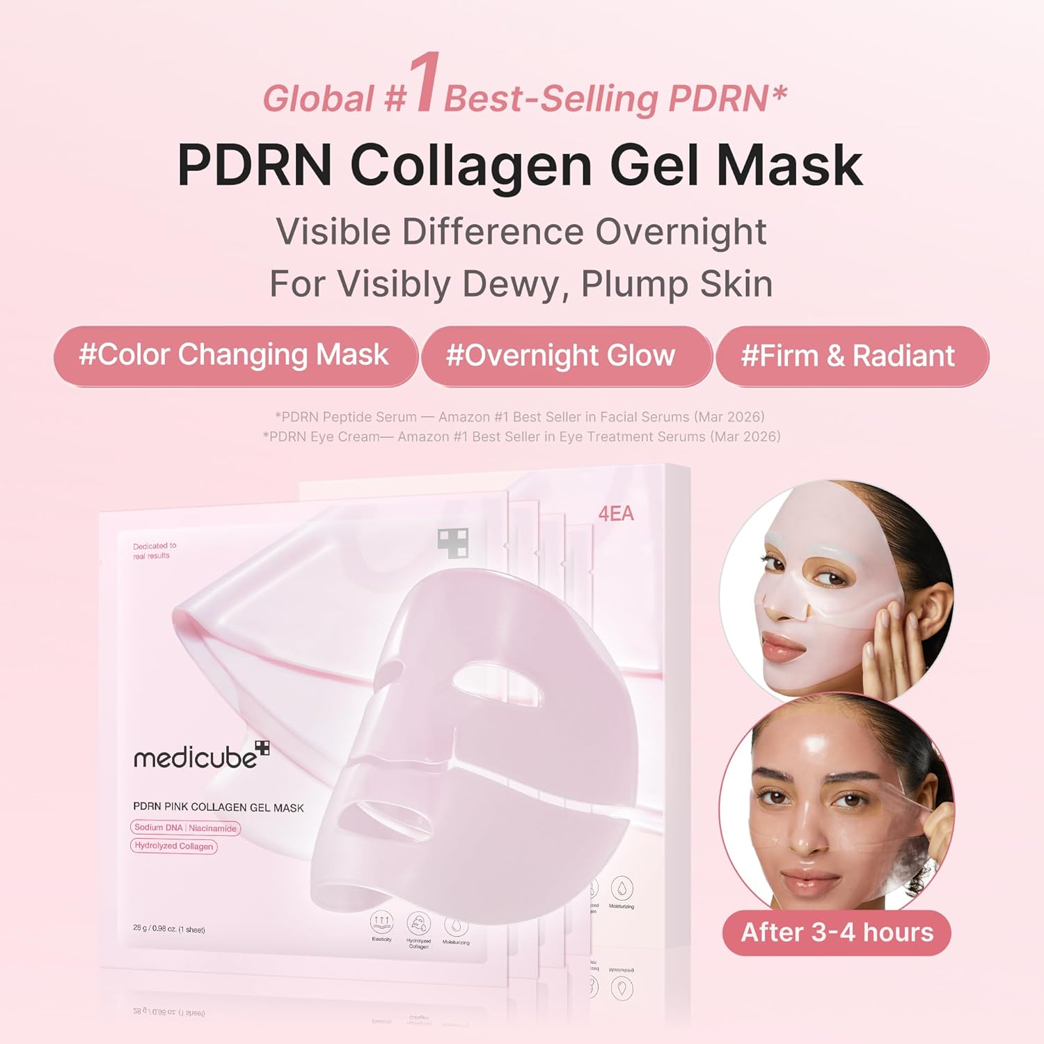 medicube Jelly Gel Mask with Salmon DNA PDRN Pink Collagen | Overnight Face Mask for Glass Glow Skin | Elasticity, Hydrating, Firming and Moisturizing | Korean Skincare, 28g x 4ea - Image 2