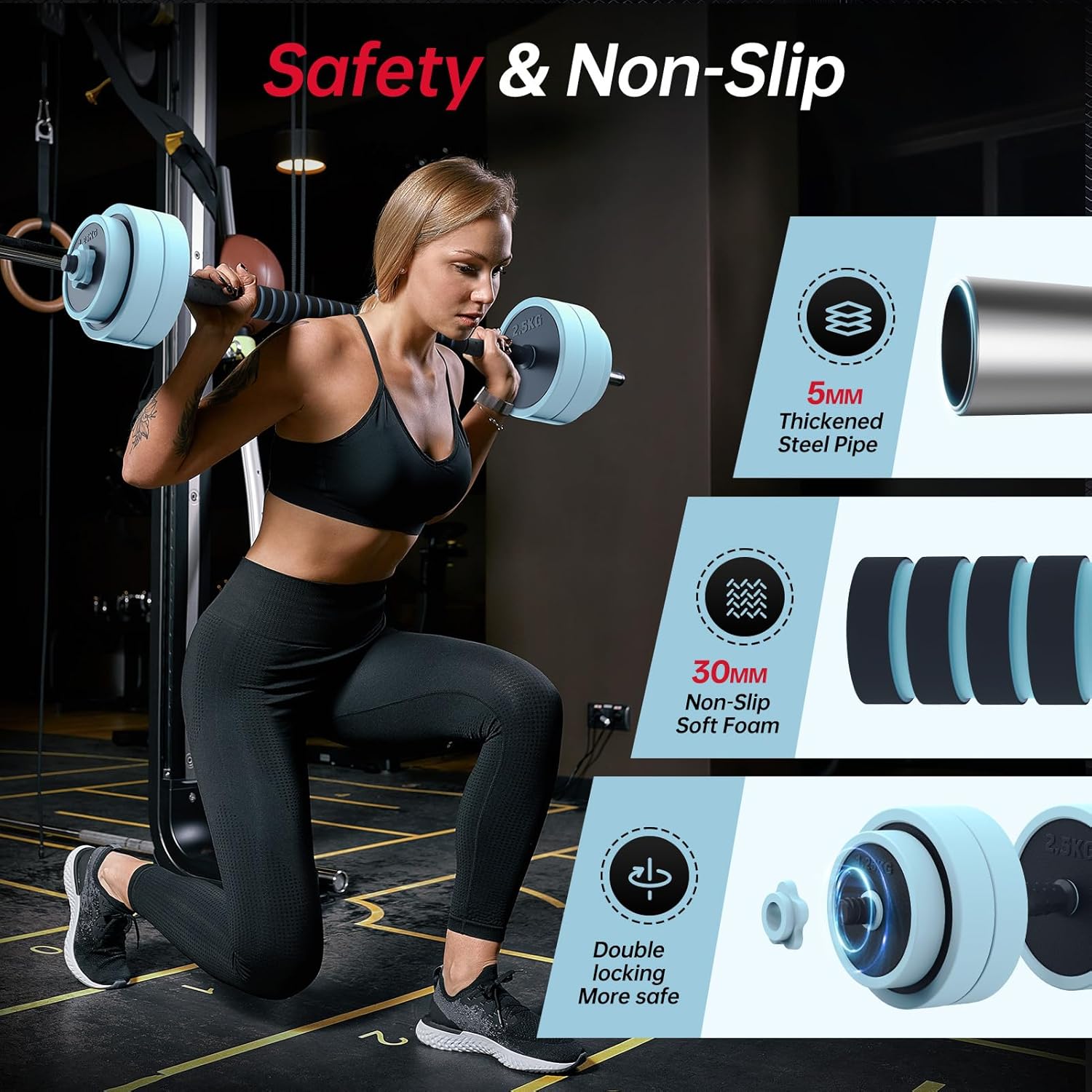 PASYOU Adjustable Dumbbell Set, 45lbs Free Weight Set with Connector, 5 in 1 Weight Set Used as Kettlebells, Barbell, Push up Stand, Fitness Exercises for Home Gym Suitable Men/Women - Image 4