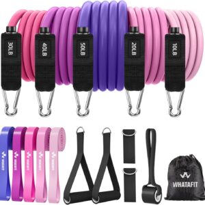 WHATAFIT Resistance Bands, Exercise Bands, Workout Bands with Handles, Door Anchor and Ankle Straps, 5 Resistance Levels Fitness Bands for Strength Training, Physical Therapy, and Home Gym Equipment