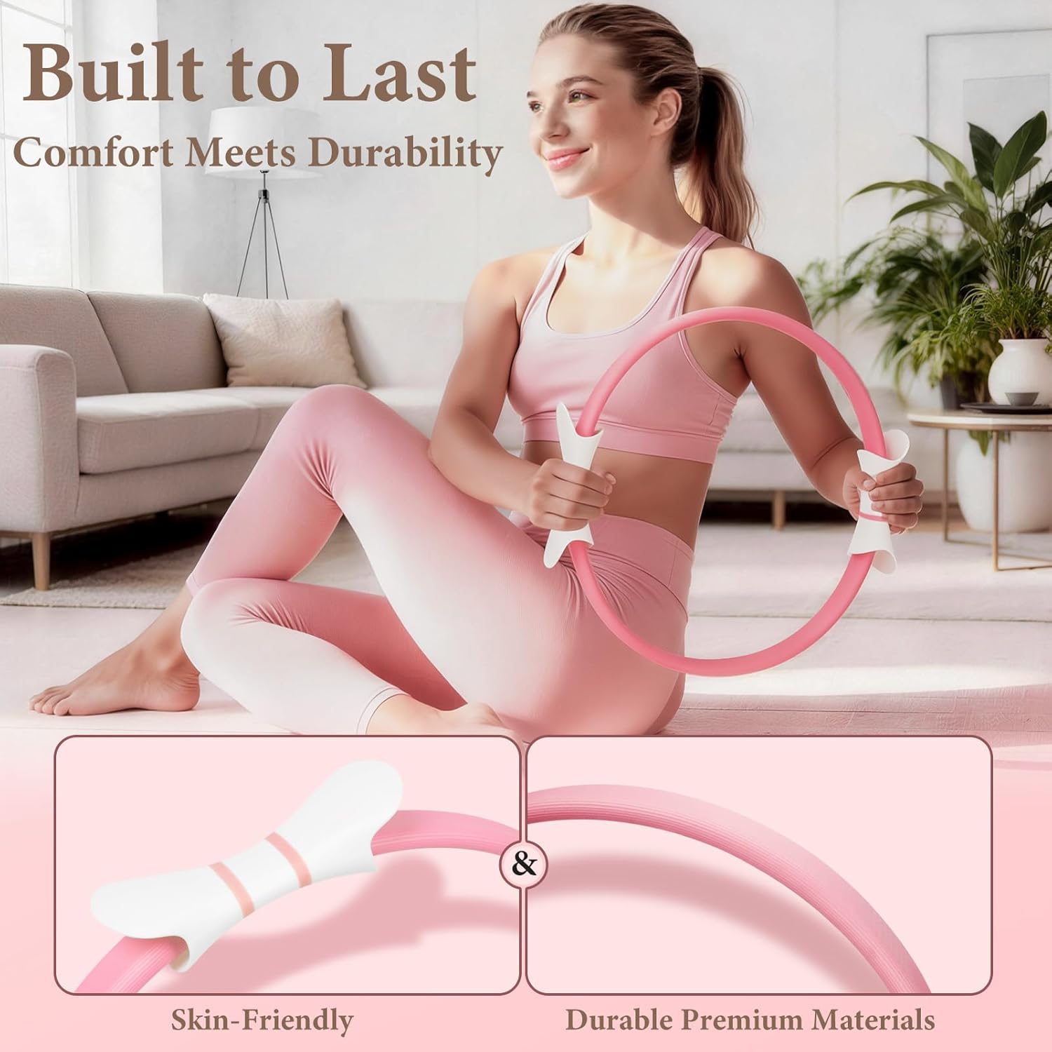 Pink Pilates Ring Kit with 14 inch Magic Circle & Foam Roller, Ergonomic Home Workout Equipment Set, Full Essentials for Women Beginners - Includes Exercise Guide & Storage Bag - Image 3