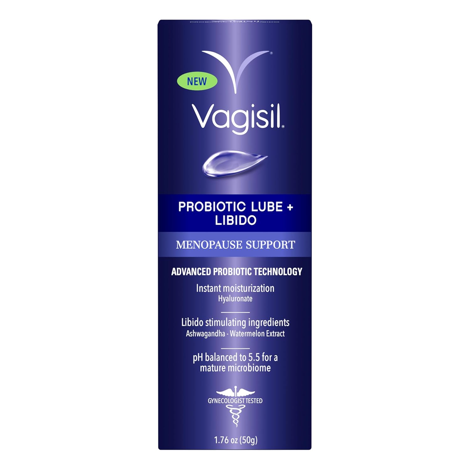 Vagisil Menopause Support Probiotic Lube + Libido, Vaginal Moisturizer with Hyaluronate, Ashwagandha and Watermelon Extract, pH Balanced for Mature Microbiome, Hormone-Free, 1.76 oz
