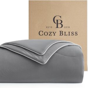 Cozy Bliss Cooling Comforter Queen Size, Reversible Lightweight Cooling Blankets for Hot Sleepers and Night Sweats, Q-Max>0.45 Soft Breathable Silky Smooth Summer Comforter, Dark Grey, 90"x90"