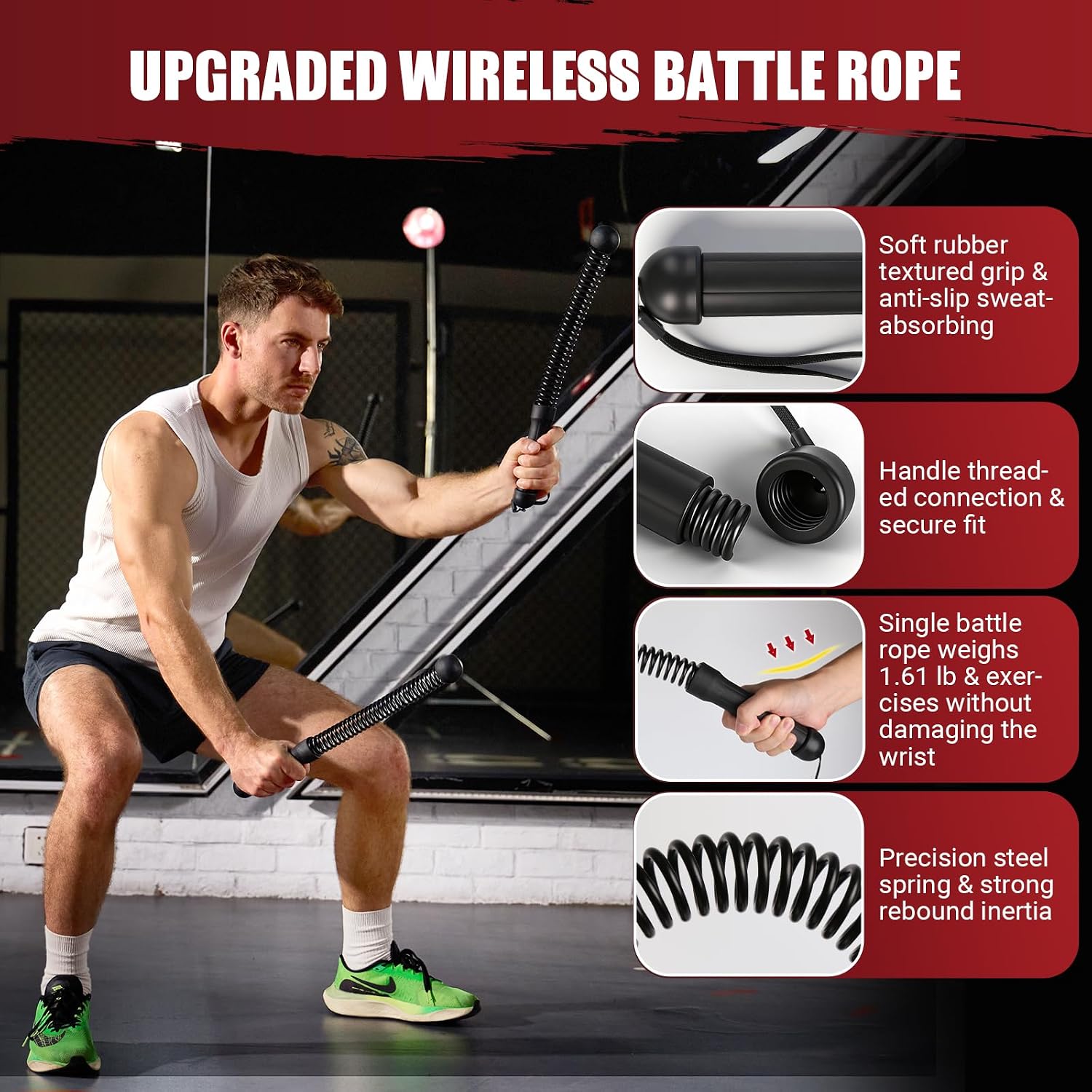 Weighted Ropeless Battle Ropes, Heavy Duty Portable Cordless Battle Ropes for Home Gym with Poster, Exercise Ropes for Strength Building, Cardio Fitness, Workout Equipment for Low-Impact Workout - Image 2