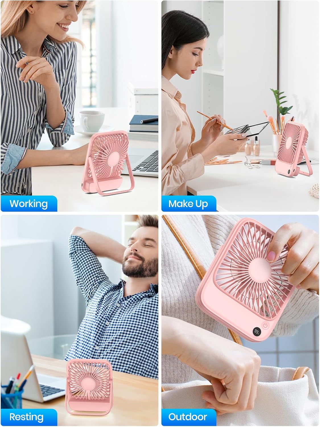 TOPK 2 Pack 5000mAh Portable Desk Fan, Ultra-Thin Rechargeable Battery Operated Fan with Digital Display, Quiet 4-Speed Small Personal Travel Fans for Office, Bedroom, Cruise, Outdoor - Image 7