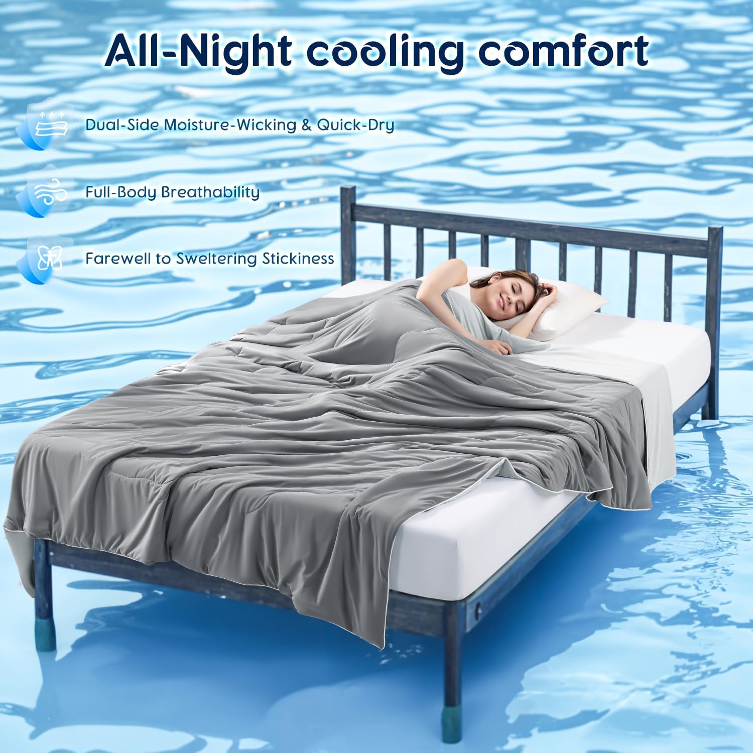 Cooling Blanket for Hot Sleepers & Night Sweats – Cooling Comforter, Breathable Lightweight Double-Sided Summer Bedding, Breathable Soft All Season (Frosty Light Grey, Queen(90"x90")) - Image 2