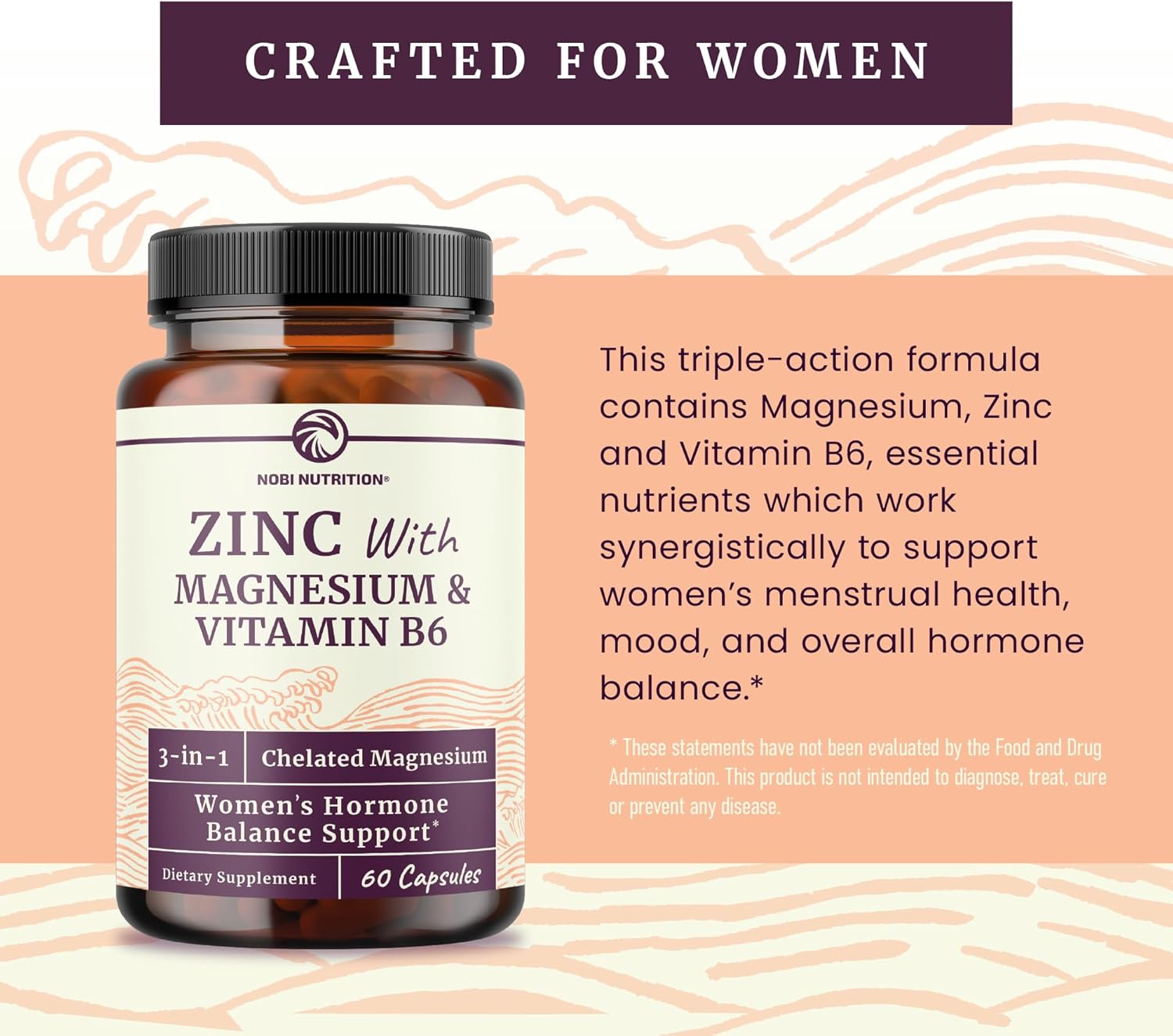 Zinc and Magnesium Supplement with Vitamin B6 | Women’s Hormone Balance, Menstrual Cycle & Immune Support | High Absorption Chelated Magnesium Glycinate with Zinc Picolinate and VIT B6 | 60 Ct - Image 5