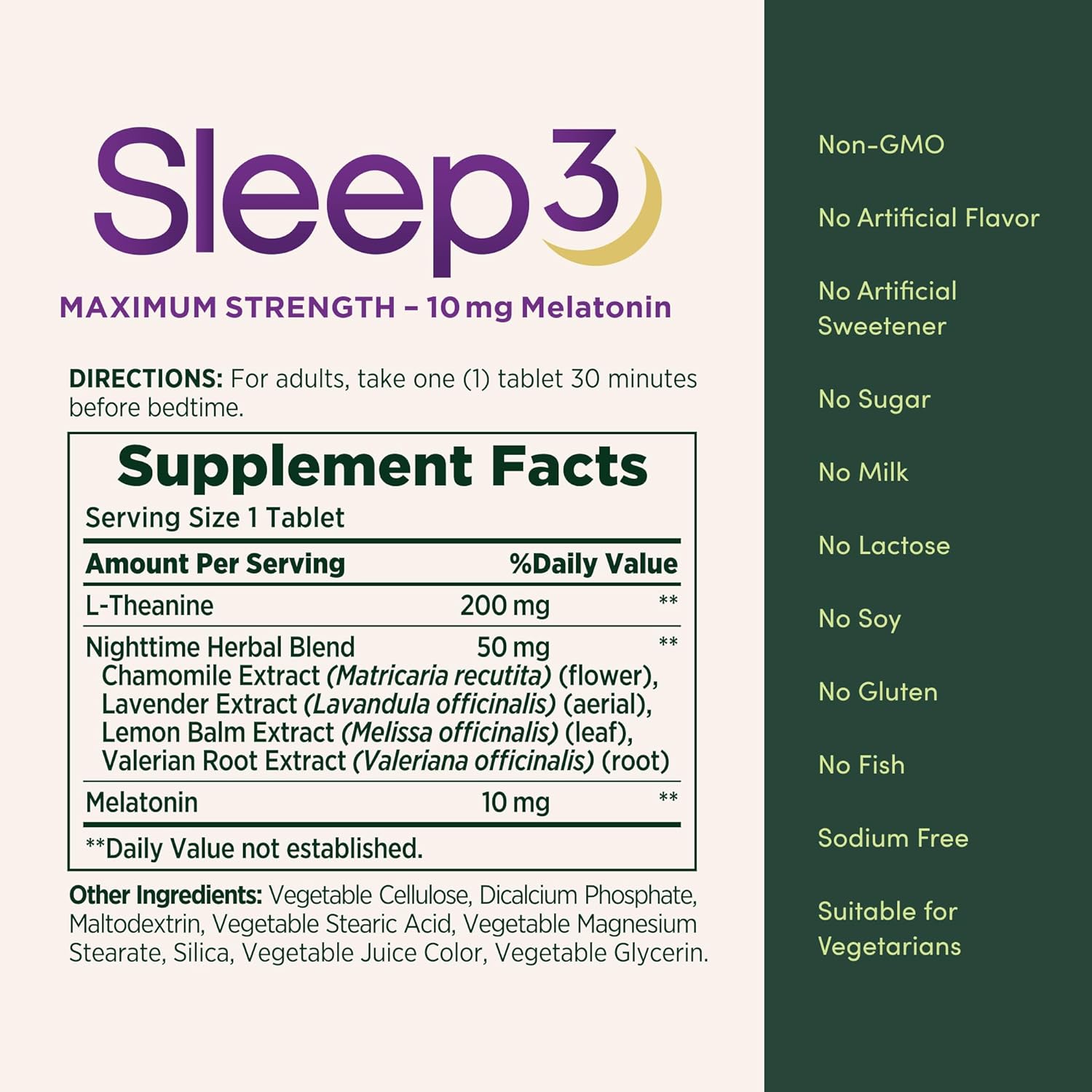 Nature’s Bounty Sleep3 Melatonin 10mg, Maximum Strength 100% Drug Free Sleep Aid, Dietary Supplement, L-Theanine & Nighttime Herbal Blend Time Release Technology, 60 Tri-Layered Tablets - Image 5