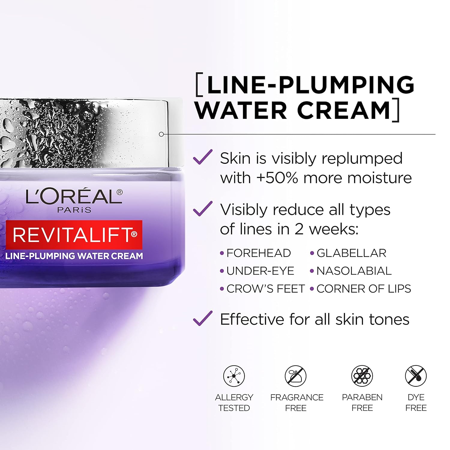 L'Oreal Paris Revitalift Moisturizer, Hyaluronic Acid Water Cream with Ceramides, Deeply Hydrating, Fragrance Free 1.7 oz + Serum Sample - Image 3