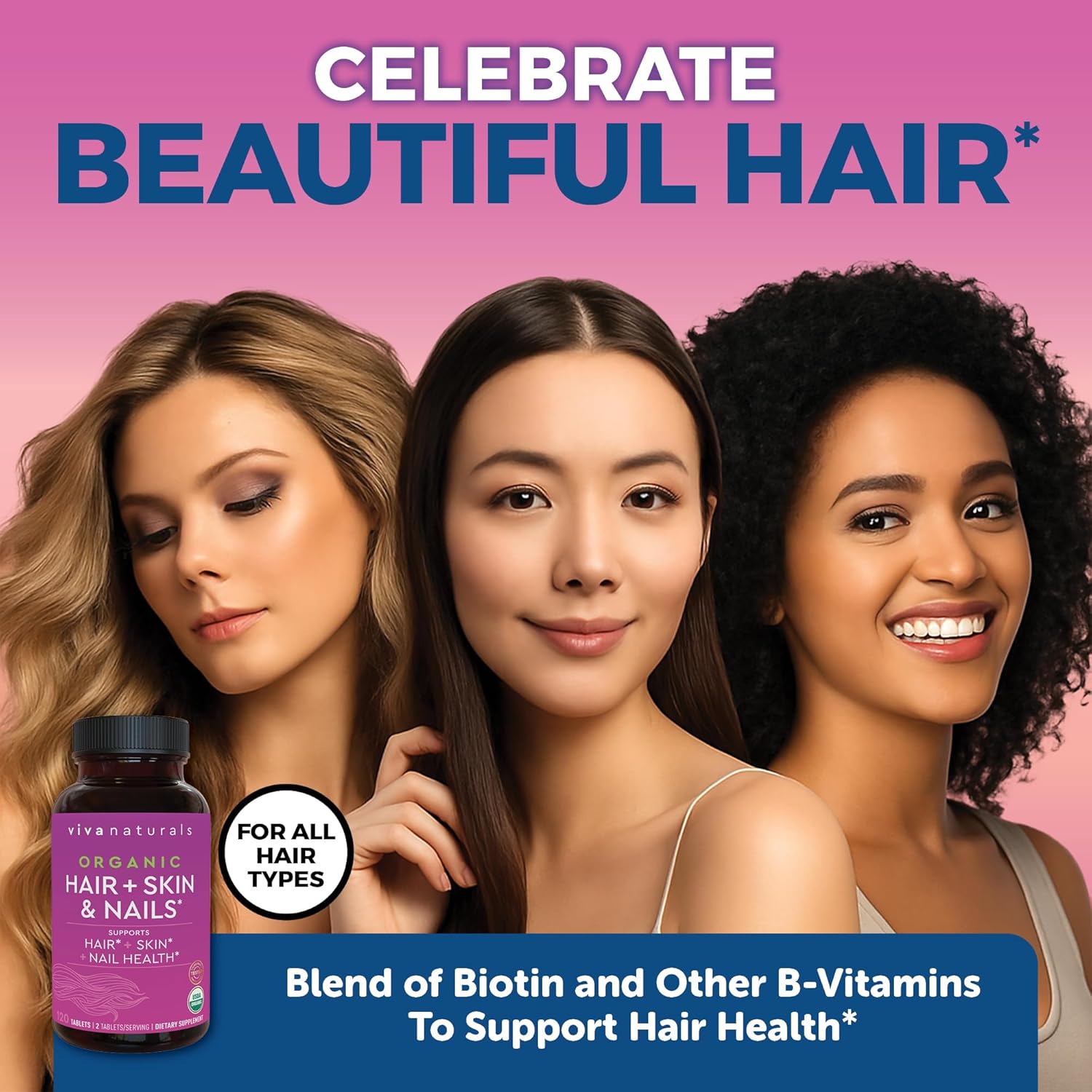 Biotin 5000 mcg Hair Skin Nails Vitamins for Women – Organic and Vegetarian-Friendly Supplement with Vitamin E, B-Vitamins, Spirulina, Horsetail and Superfood Blend to help Produce Keratin –120 Count - Image 3