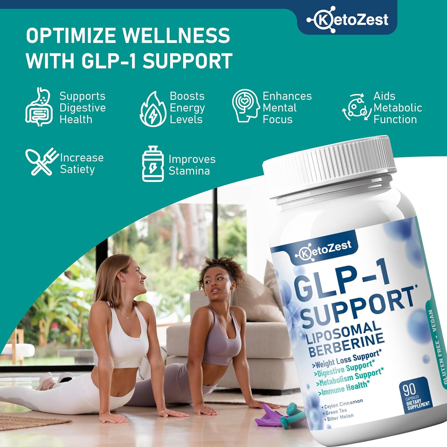 GLP-1 Support Weight Loss Supplement - 15-in-1 GLP1 Support for Weight Management Appetite Suppressant Fat Burn for Women Men - with Liposomal Berberine HCl Bitter Melon Citrus Bergamot - Image 2