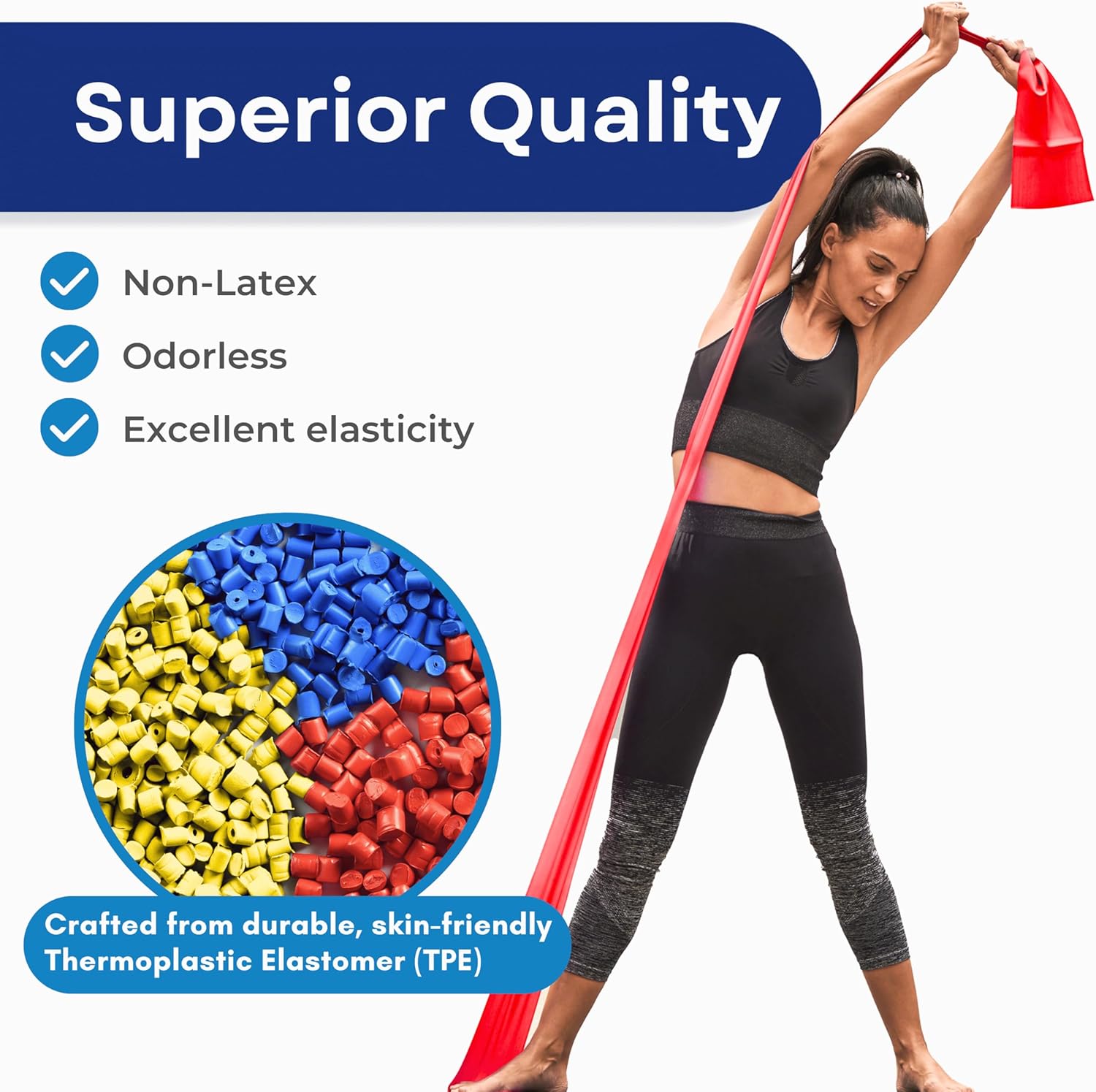 RMS Resistance Bands with Instruction Guide & Carry Bag - Latex Free Exercise Band for Working Out, Physical Therapy, Rehab, Stretch, Yoga & Pilates, Set of 3 - Image 4