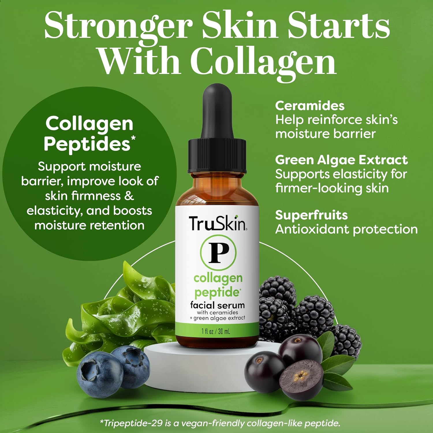 TruSkin Peptide Serum for Face - Pro Collagen Multi-Peptide Anti-Aging Serum with Tripeptide-29 & Ceramides - Supports Skin’s Natural Collagen & Barrier for Firmer-Looking Skin, 1 fl oz - Image 2