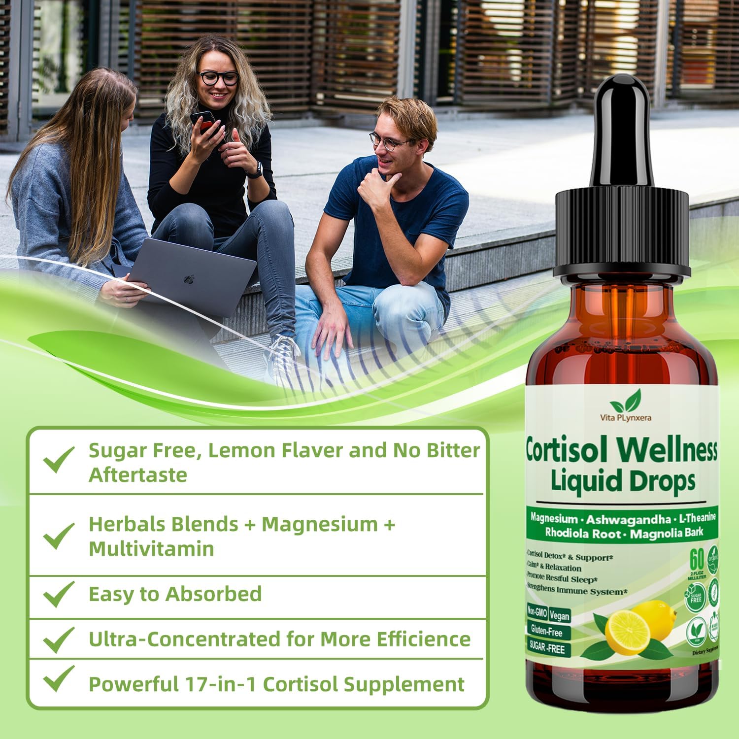 Vita PLynxera Cortisol Supplement Liquid Drops, 17-in-1 Cortisol Detox w. Magnesium Glycinate 400mg Ashwagandha, L-Theanine, Phosphatidylserine, Hormone Balanced for Women, Mood Focus, Sleep Support - Image 7