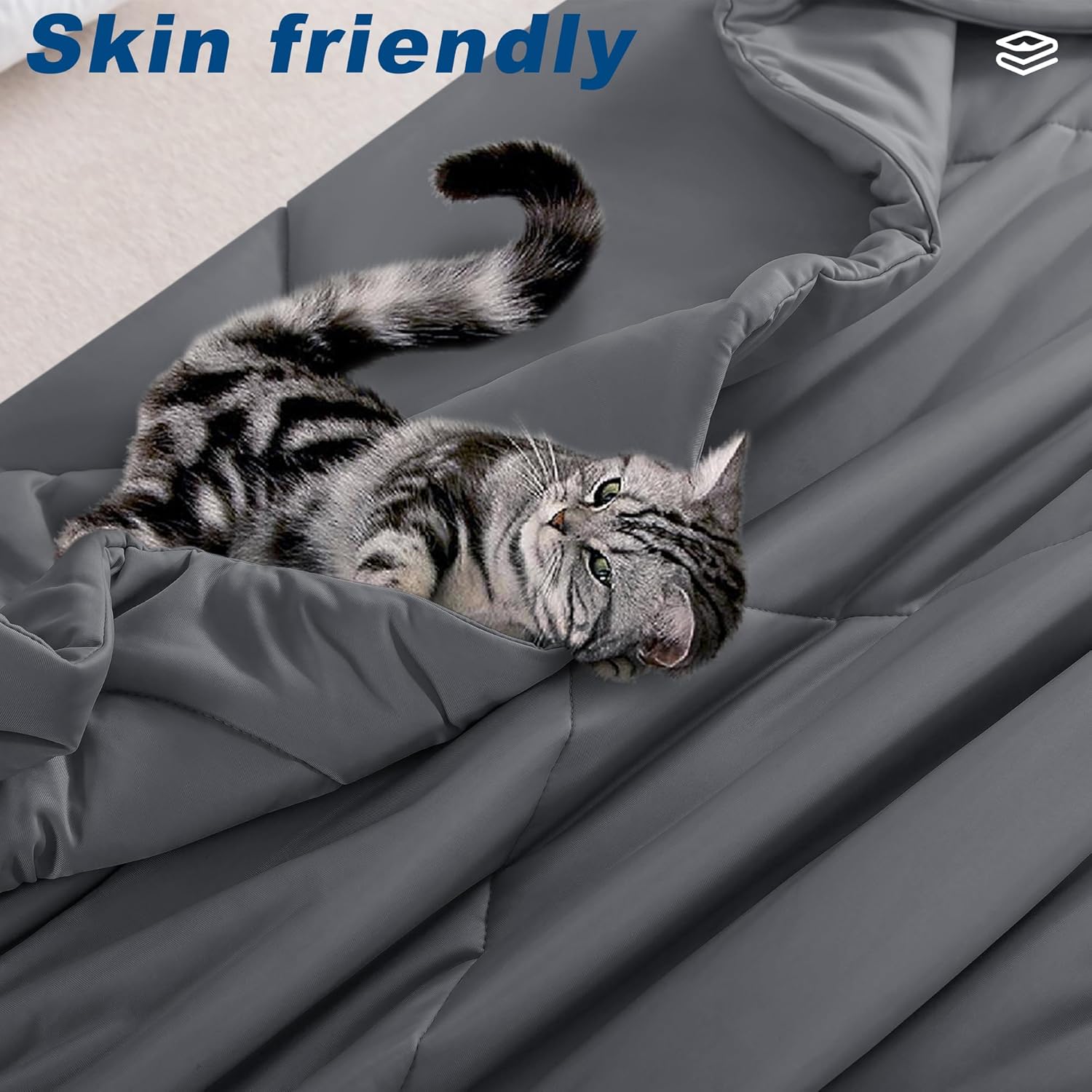 Cooling Comforter Queen Size, Double-Sided Cold Tech Fabric Quilted Bed Comforters Cooling Blanket for Hot Sleepers, Breathable Lightweight Summer Bedding, All-Season Ice Blanket, Dark Gray - Image 6