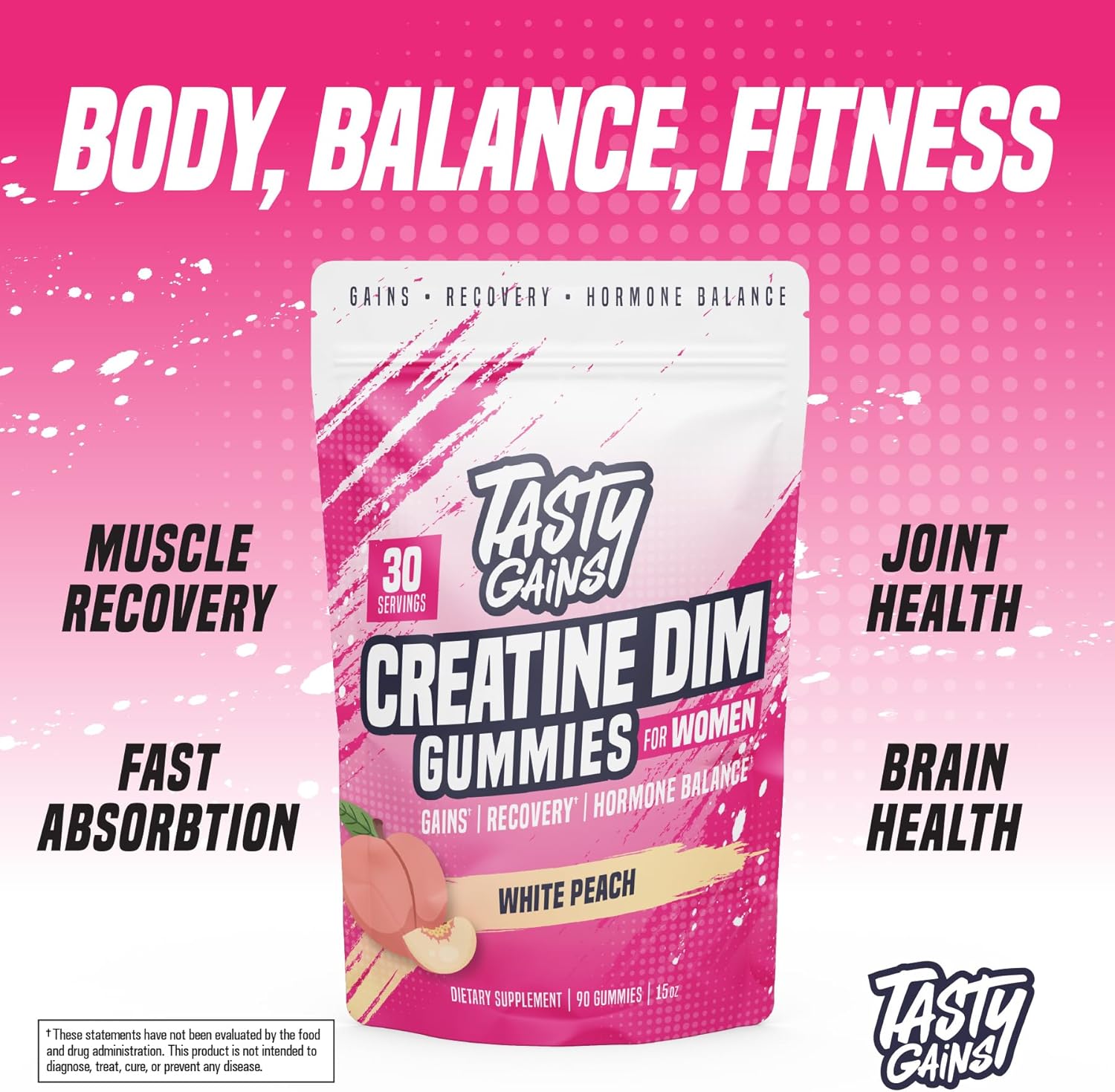 Creatine Gummies for women | 3g Creatine Monohydrate Per Serving | DIM Supplement 100 mg | Estrogen Balance for Women | Hormonal Acne, Hormone Balance, Glute Builder (90 Count, White Peach) - Image 5
