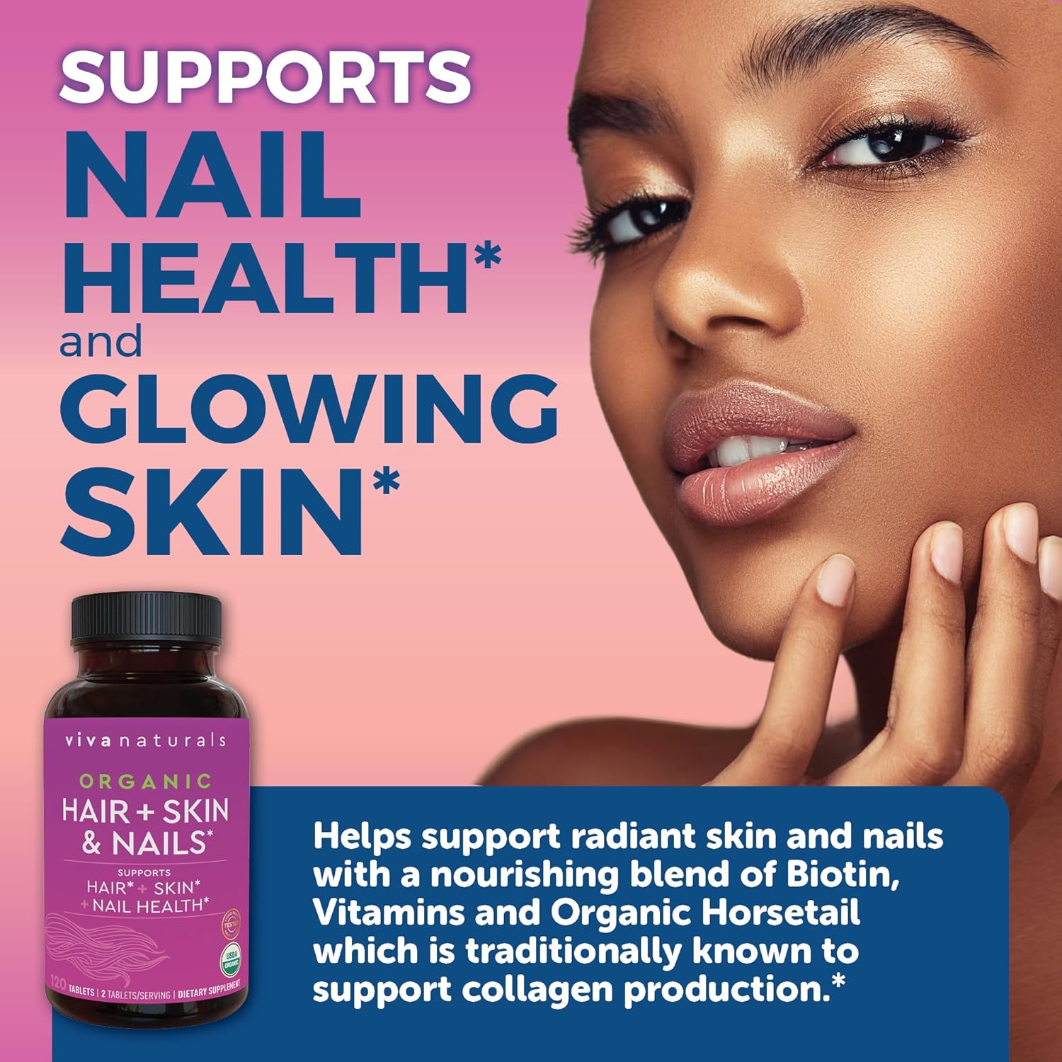 Biotin 5000 mcg Hair Skin Nails Vitamins for Women – Organic and Vegetarian-Friendly Supplement with Vitamin E, B-Vitamins, Spirulina, Horsetail and Superfood Blend to help Produce Keratin –120 Count - Image 4