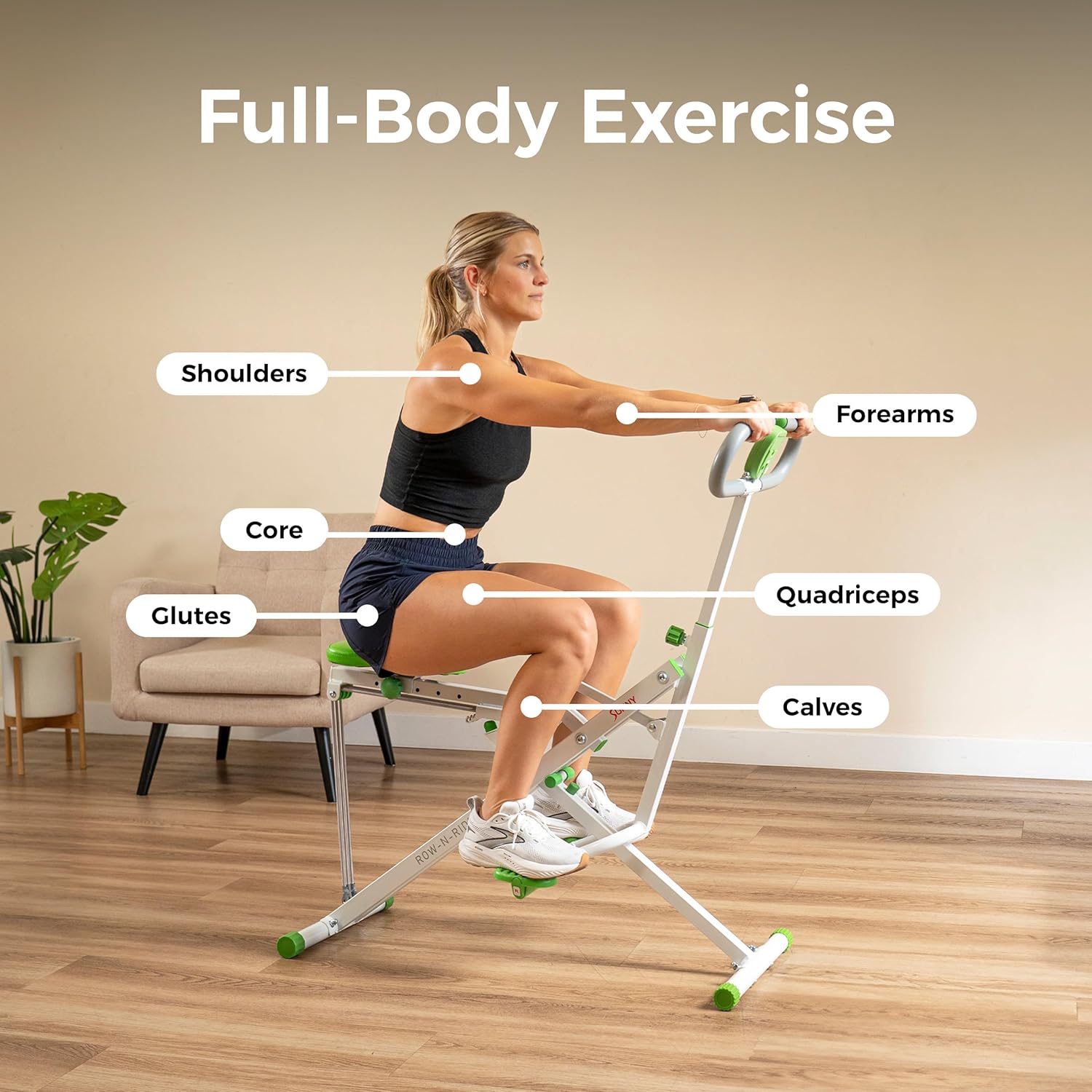 Sunny Health & Fitness Smart Row-N-Ride Glute & Leg Trainer, Foldable Squat Assist Rower with Exclusive SunnyFit App Connection - Image 2