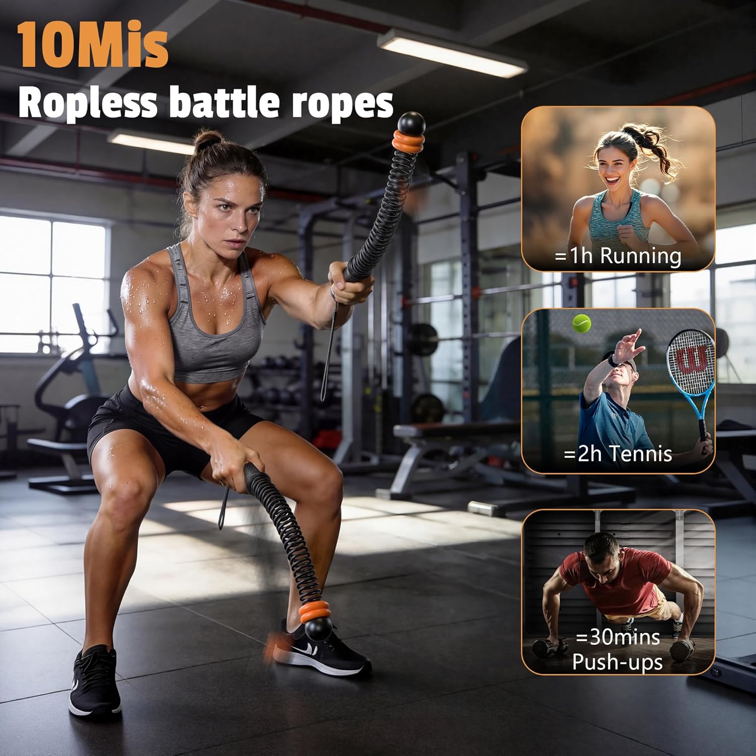 Portable Weighted Cordless Battle Ropes,Adjustable Weights, for Home Gym,Low-Noise Exercise Rope.Weighted Exercise Equipment for Low-Impact.Workout, Strength & HIIT,for Men & Women (Black) - Image 3