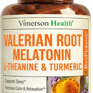 Melatonin 3mg + Valerian Root for Sleep, Daily Calm & Stress Relief Support – Natural Sleep Aid: Organic Turmeric Melatonin Valerian Supplement with L-Theanine, Ginger & Black Pepper – 180 Capsules